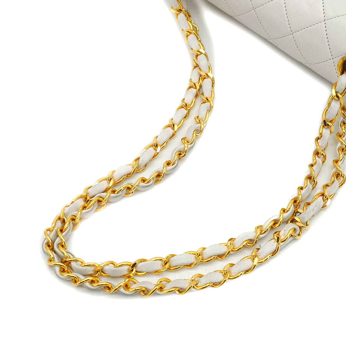 PURPOSE VINTAGE CHANEL CLASSIC FLAP SMALL CHAIN SHOULDER BAG WHITE LAMB SKIN GOLD HARDWARE 90327083