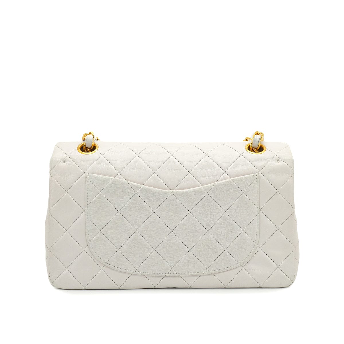 PURPOSE VINTAGE CHANEL CLASSIC FLAP SMALL CHAIN SHOULDER BAG WHITE LAMB SKIN GOLD HARDWARE 90327083