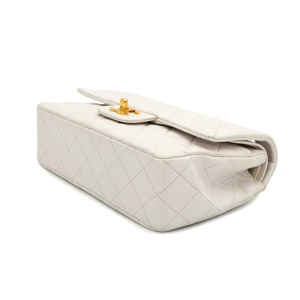 PURPOSE VINTAGE CHANEL CLASSIC FLAP SMALL CHAIN SHOULDER BAG WHITE LAMB SKIN GOLD HARDWARE 90327083