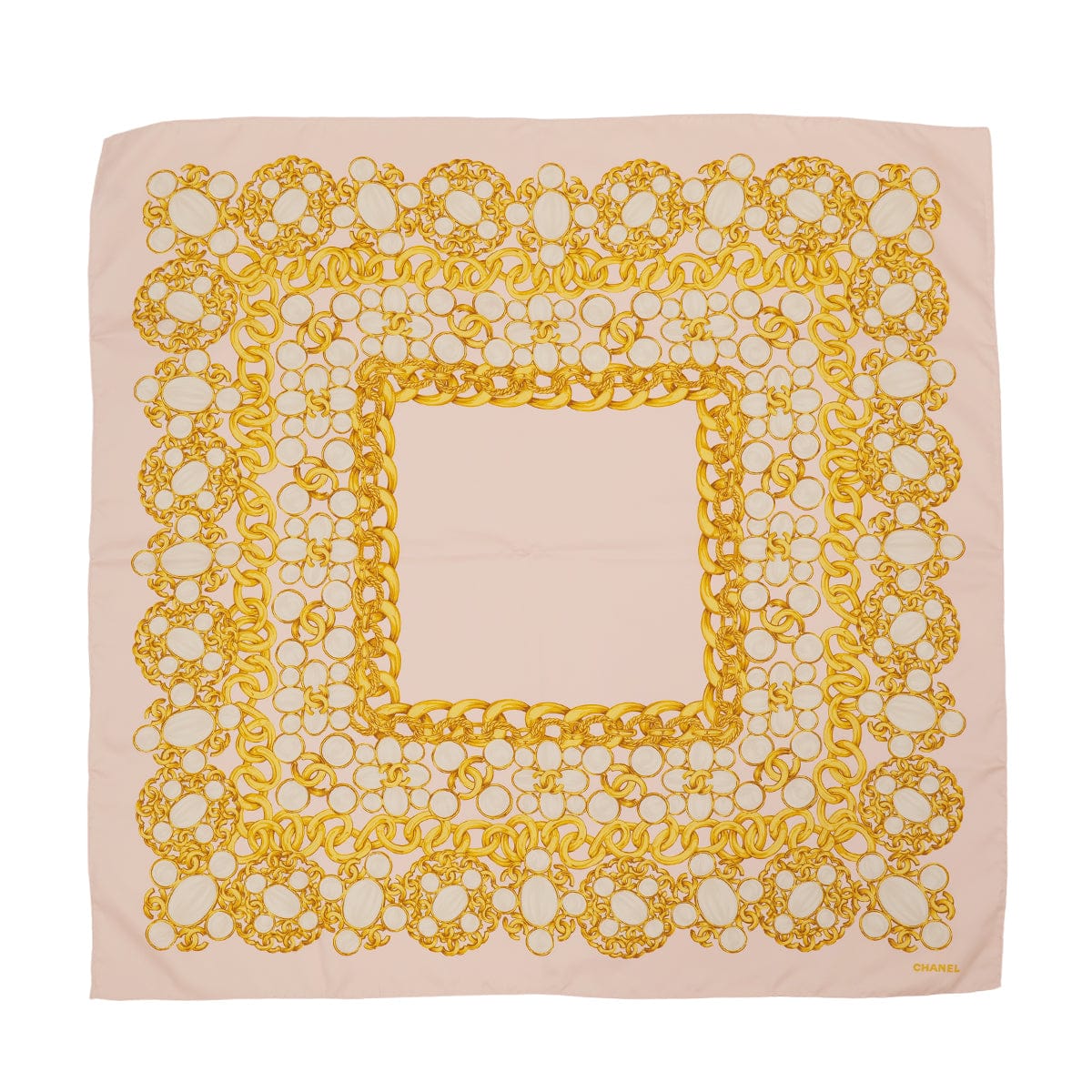 PURPOSE VINTAGE CHANEL COCOMARK CHAIN PATTERN SCARF PINK GOLD SILK 90323495