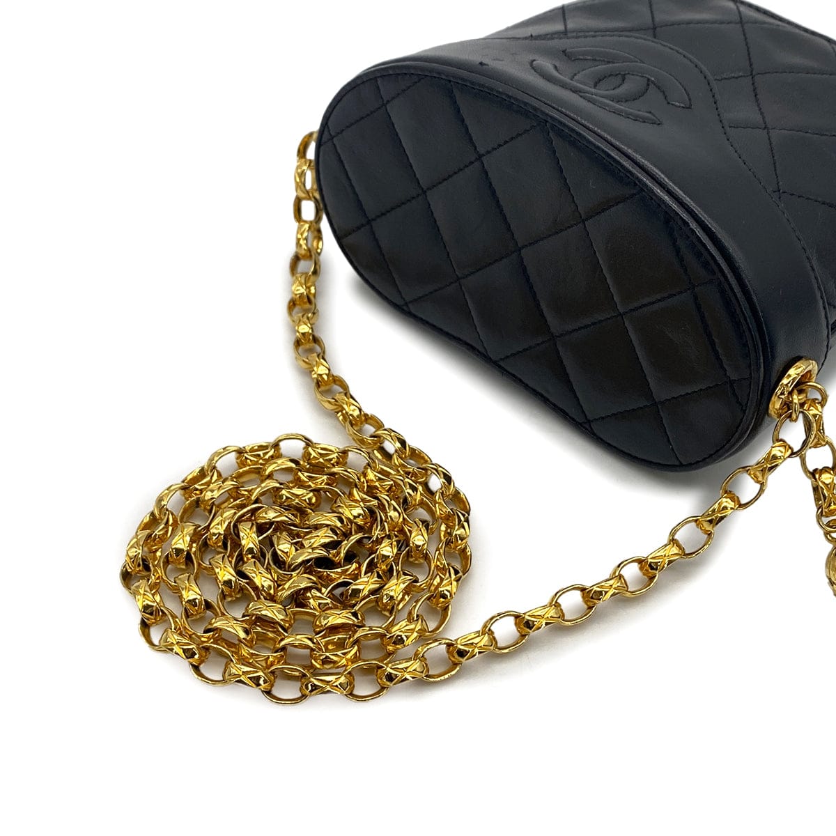 PURPOSE VINTAGE CHANEL COCOMARK FRINGE BIJOU CHAIN SHUOLDER BAG BLACK LAMB SKIN GOLD HARDWARE 90325349