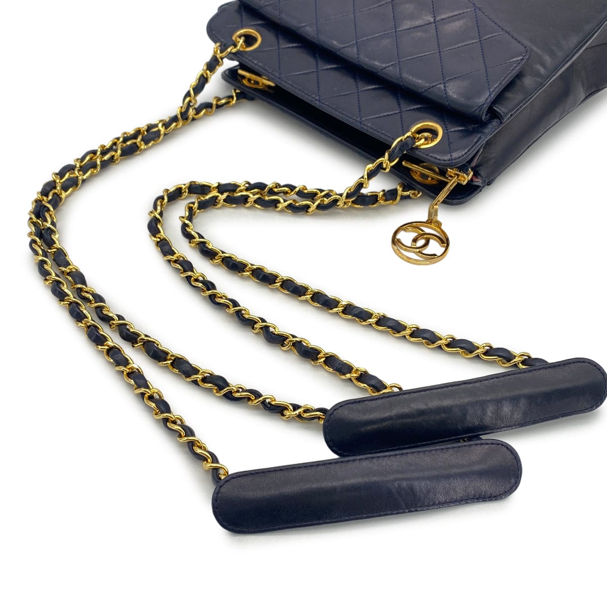PURPOSE VINTAGE CHANEL COCOMARK MATELASSE CHAIN SHOULDER BAG NAVY LAMB SKIN GOLD HARDWARE 90326854