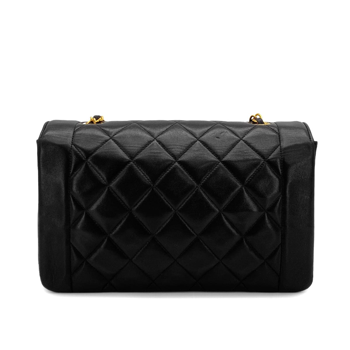PURPOSE VINTAGE CHANEL DIANA MEDIUM CHAIN SHOULDER BAG BLACK LAMB SKIN GOLD HARDWARE 90321150