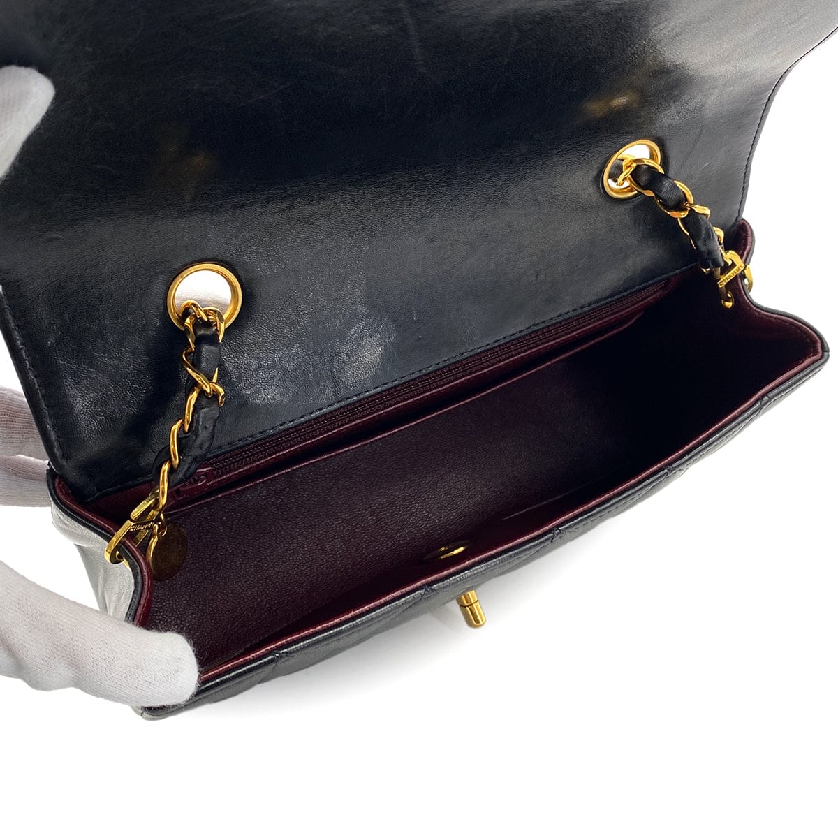 PURPOSE VINTAGE CHANEL DIANA SMALL CHAIN SHOULDER BAG BLACK LAMB SKIN GOLD HARDWARE 90324829