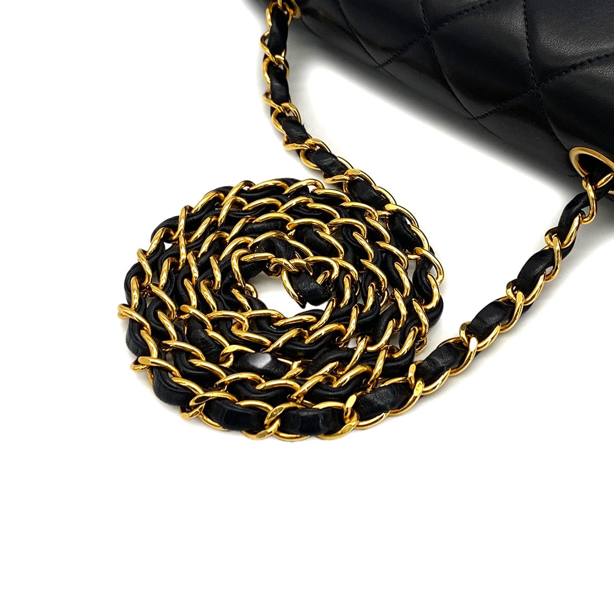PURPOSE VINTAGE CHANEL DIANA SMALL CHAIN SHOULDER BAG BLACK LAMB SKIN GOLD HARDWARE 90324829