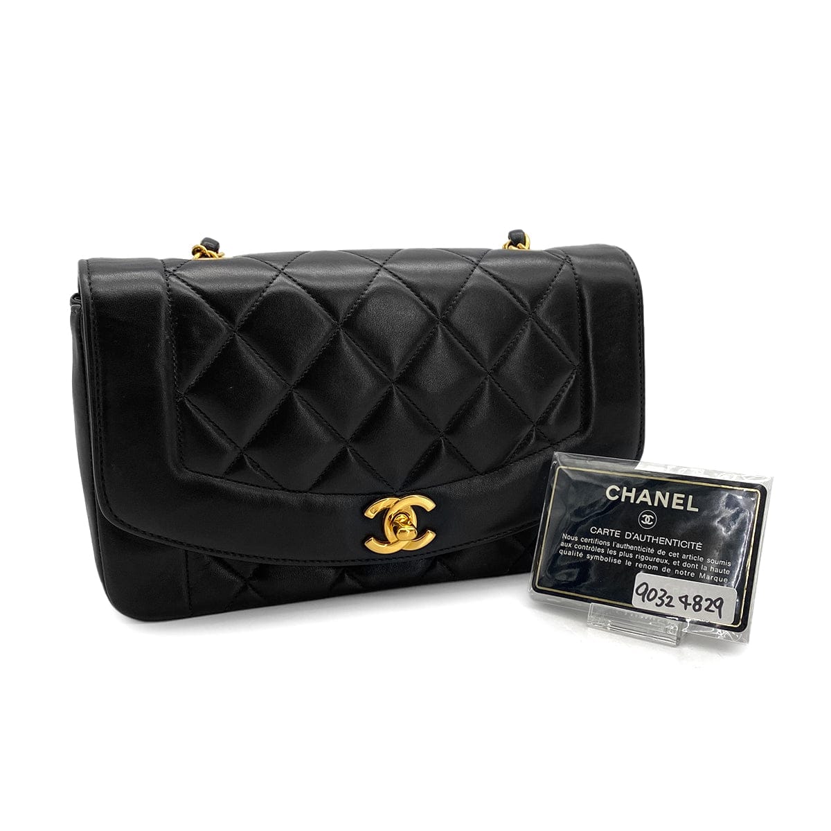 PURPOSE VINTAGE CHANEL DIANA SMALL CHAIN SHOULDER BAG BLACK LAMB SKIN GOLD HARDWARE 90324829