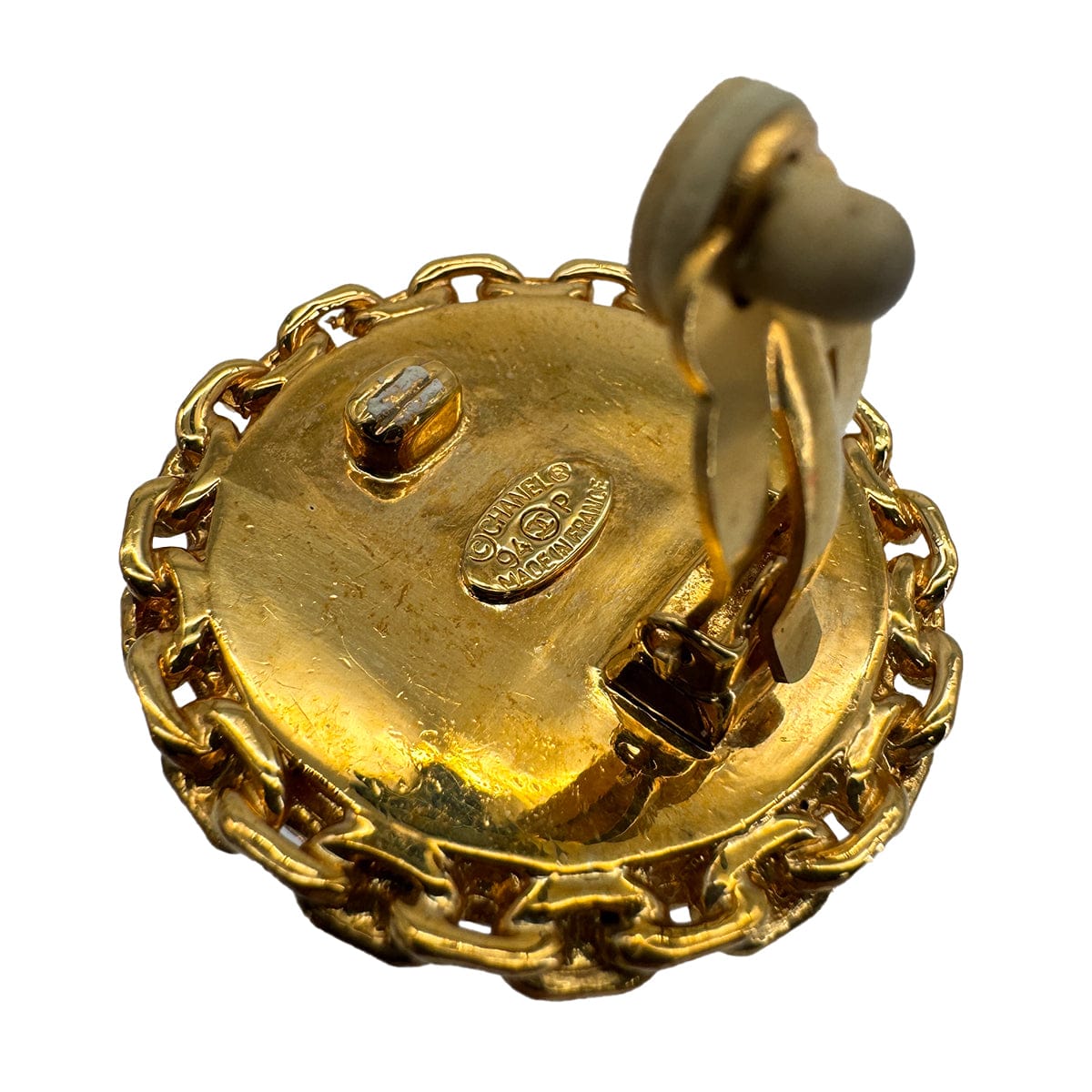 PURPOSE VINTAGE CHANEL EARRINGS COCOMARK CHAIN ROUND GOLD BLACK ACCESSORY 94P 90322137
