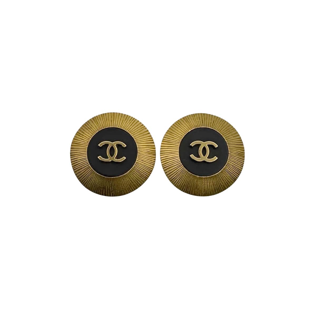 PURPOSE VINTAGE CHANEL EARRINGS COCOMARK ROUND BLACK GOLD ACCESSORY 95P 90323104