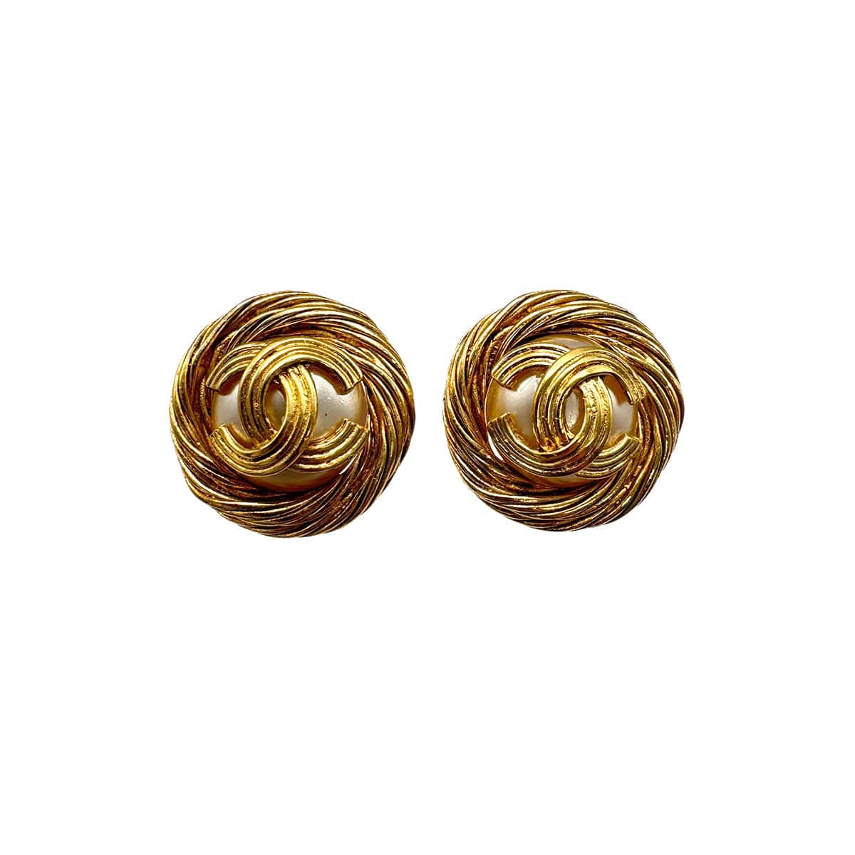 PURPOSE VINTAGE CHANEL EARRINGS ROUND COCOMARK FAUX PEARL ACCESSORY 94A 90327108