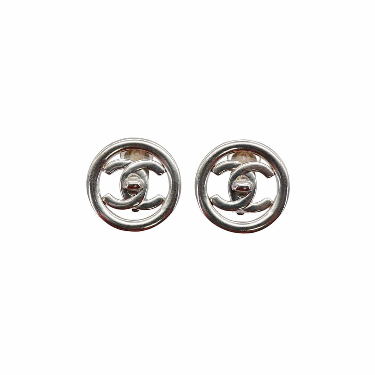 PURPOSE VINTAGE CHANEL EARRINGS TURN LOCK COCOMARK SILVER ACCESSORY 97P 90321022