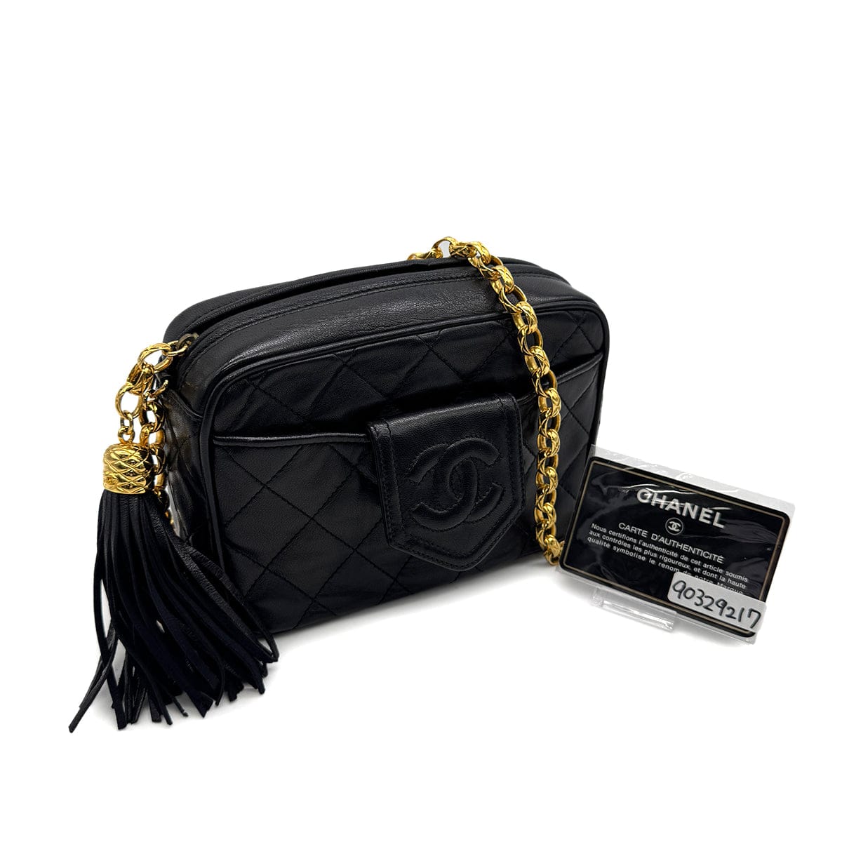 PURPOSE VINTAGE CHANEL FRINGE BIJOU CHAIN SHUOLDER BAG BLACK LAMB SKIN GOLD HARDWARE 90329217