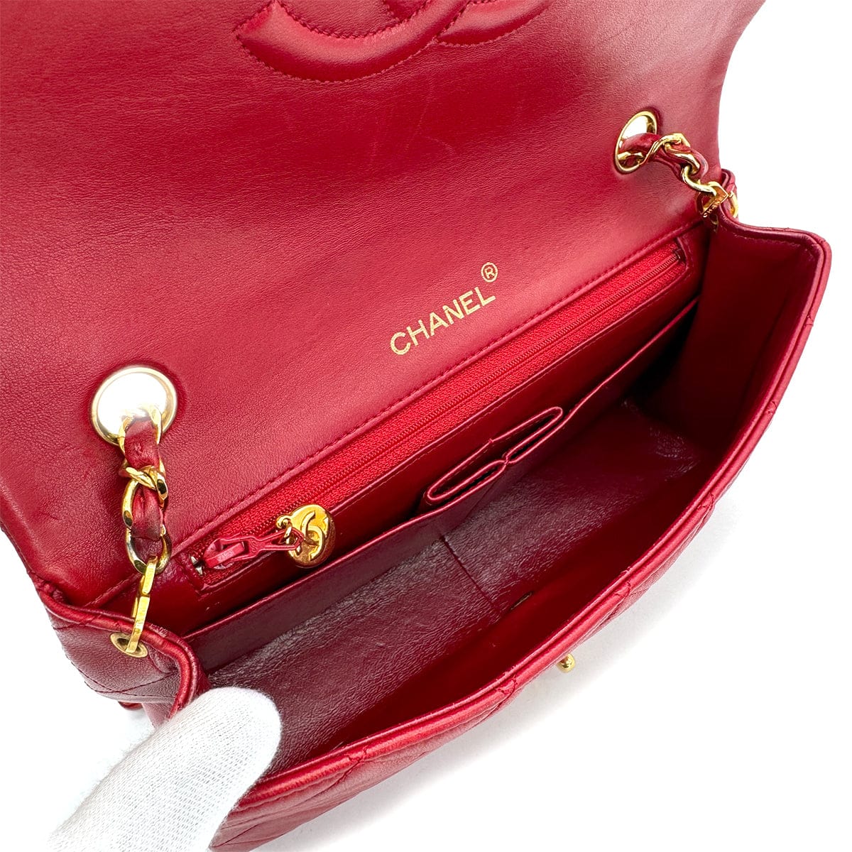 PURPOSE VINTAGE CHANEL FULL FLAP CHAIN SHOULDER BAG RED LAMB SKIN GOLD HARDWARE 90322918