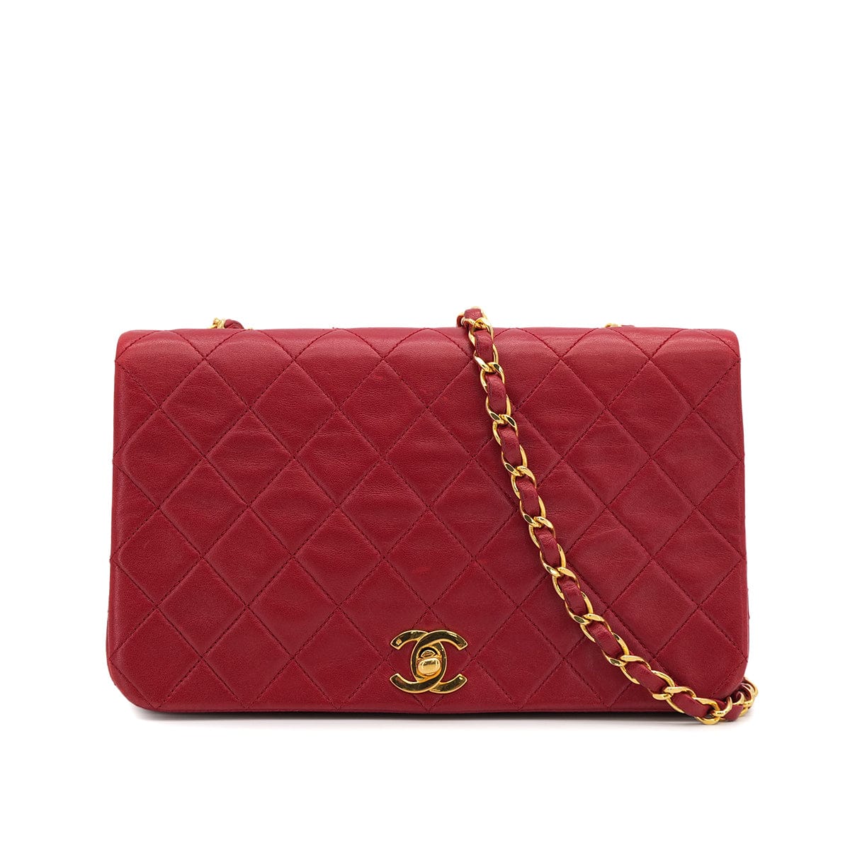 PURPOSE VINTAGE CHANEL FULL FLAP CHAIN SHOULDER BAG RED LAMB SKIN GOLD HARDWARE 90322918