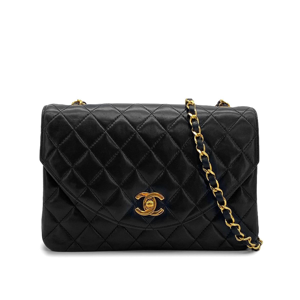 PURPOSE VINTAGE CHANEL HALF MOON CHAIN SHOULDER BAG BLACK LAMB SKIN GOLD HARDWARE 90317923