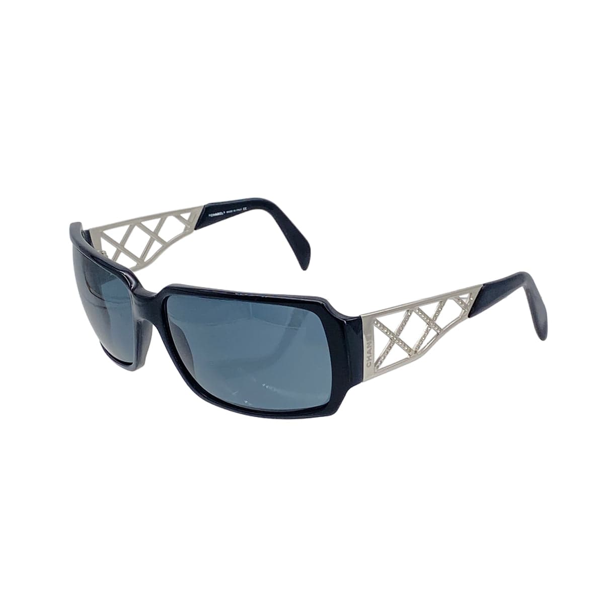 PURPOSE VINTAGE CHANEL LOGO RHINESTONE CRYSTAL SUNGLASSES BLACK SILVER EYEWEAR 90324626