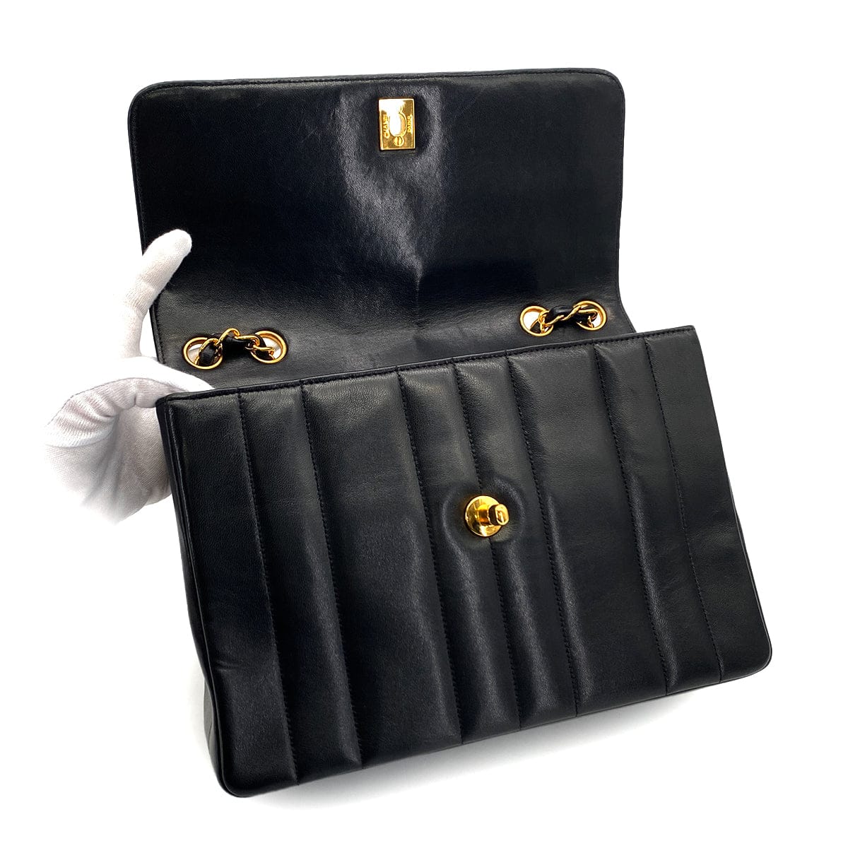 PURPOSE VINTAGE CHANEL MADEMOISELLE CHAIN SHOULDER BAG BLACK LAMB SKIN GOLD HARDWARE 90327062