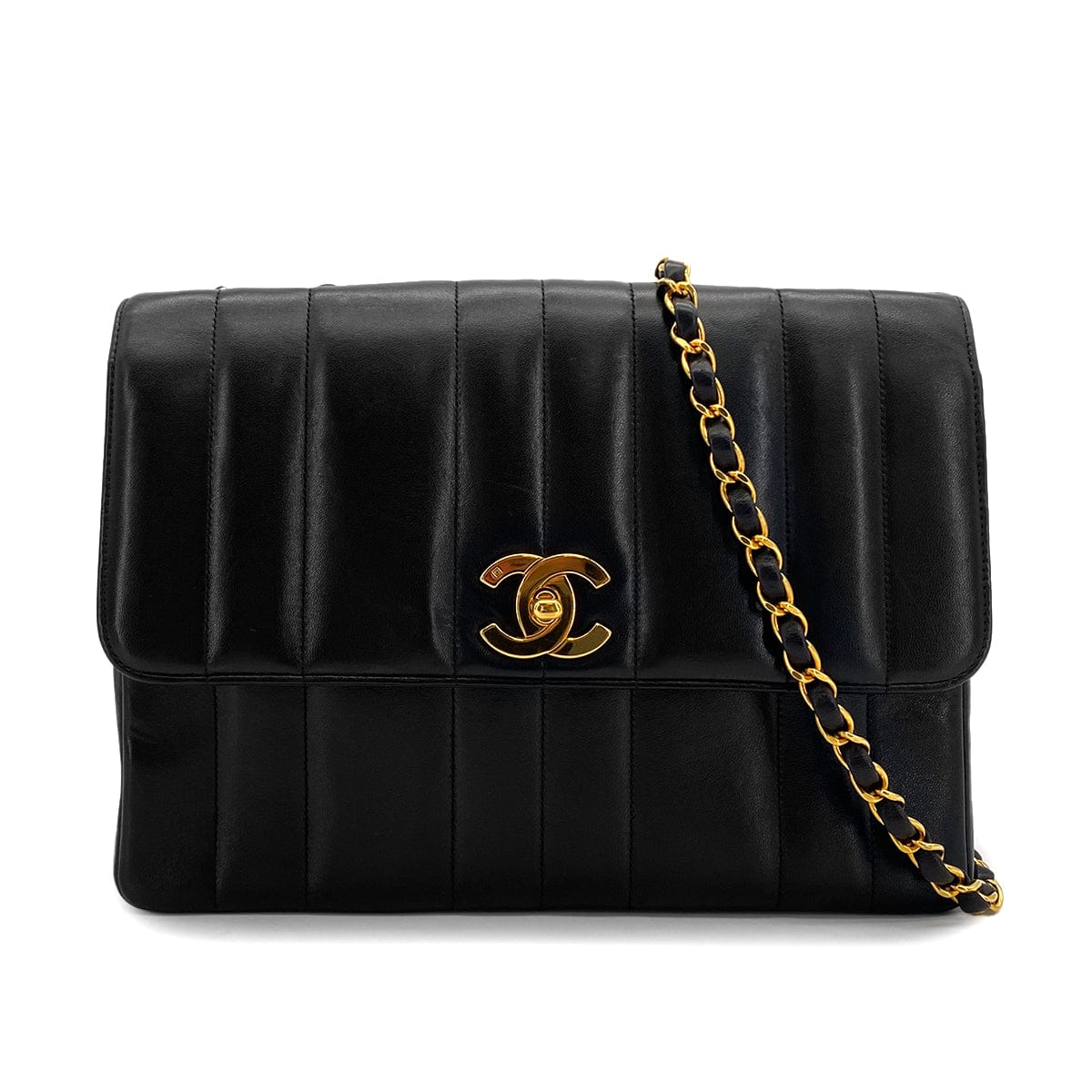 PURPOSE VINTAGE CHANEL MADEMOISELLE CHAIN SHOULDER BAG BLACK LAMB SKIN GOLD HARDWARE 90327062