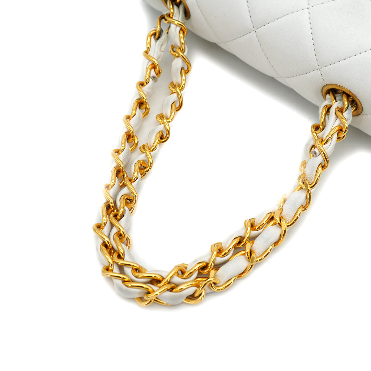PURPOSE VINTAGE CHANEL MATELASSE BIG COCO CHAIN HAND BAG WHITE LAMB SKIN GOLD HARDWARE 90327091