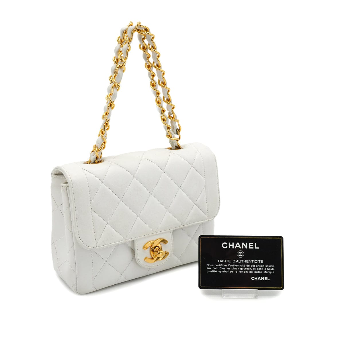 PURPOSE VINTAGE CHANEL MATELASSE BIG COCO CHAIN HAND BAG WHITE LAMB SKIN GOLD HARDWARE 90327091