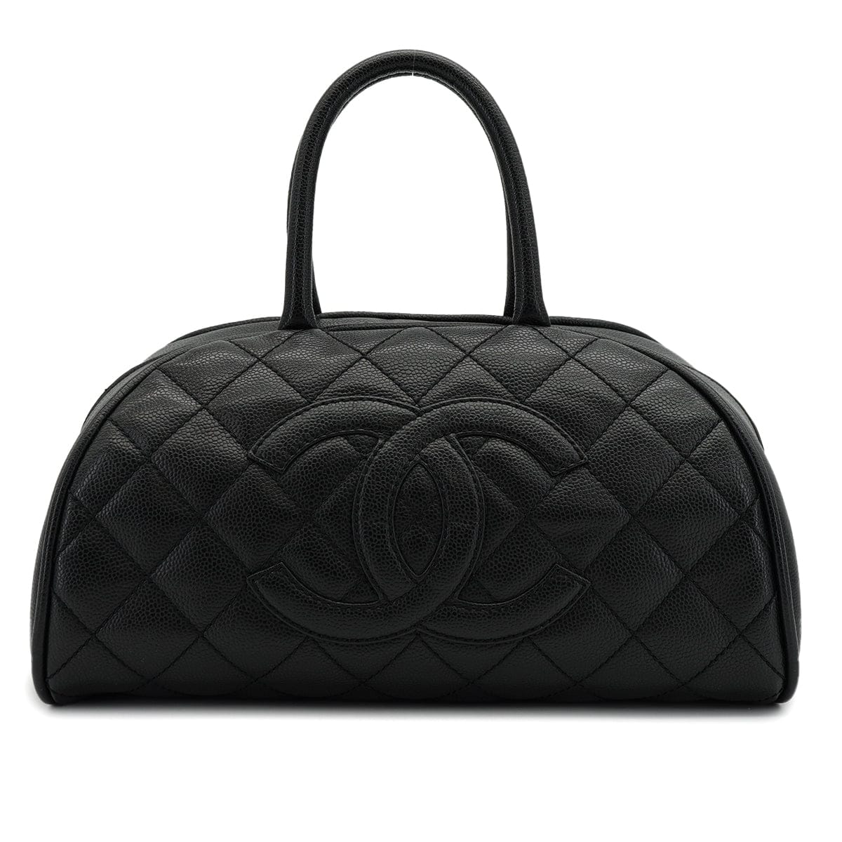 PURPOSE VINTAGE CHANEL MATELASSE COCOMARK BOSTON BAG BLACK CAVIAR SKIN 90328124