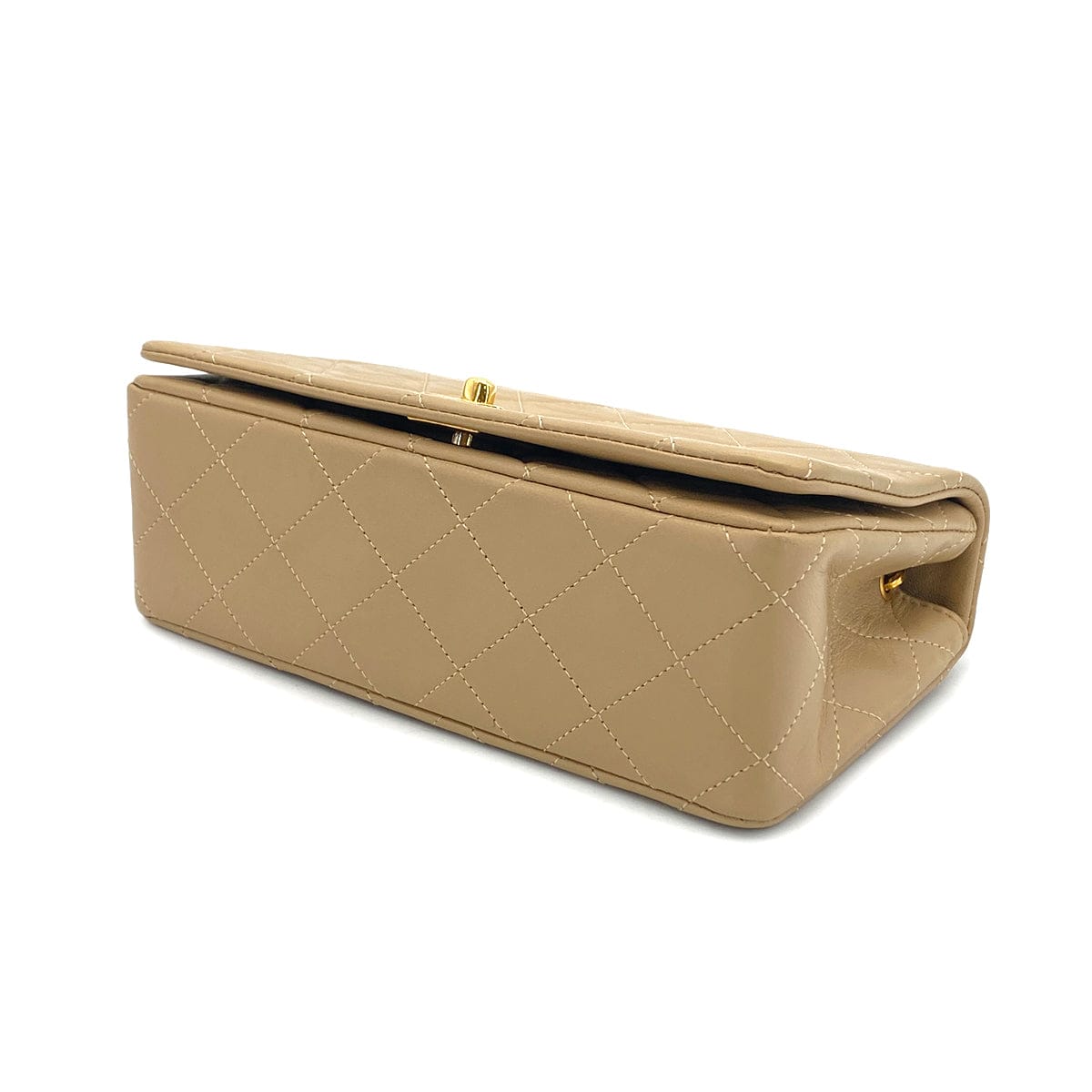 PURPOSE VINTAGE CHANEL MATELASSE FULL FLAP CHAIN SHOULDER BAG BEIGE LAMB SKIN GOLD HARDWARE 90327055
