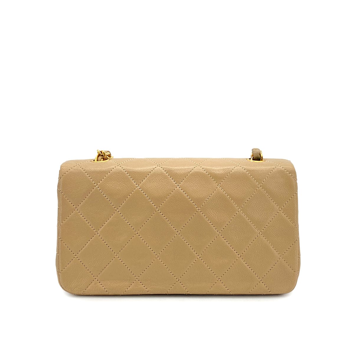 PURPOSE VINTAGE CHANEL MATELASSE FULL FLAP CHAIN SHOULDER BAG BEIGE LAMB SKIN GOLD HARDWARE 90327092