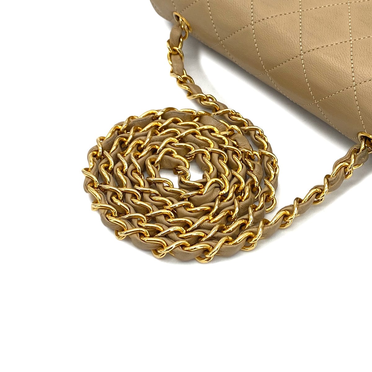 PURPOSE VINTAGE CHANEL MATELASSE FULL FLAP CHAIN SHOULDER BAG BEIGE LAMB SKIN GOLD HARDWARE 90327092
