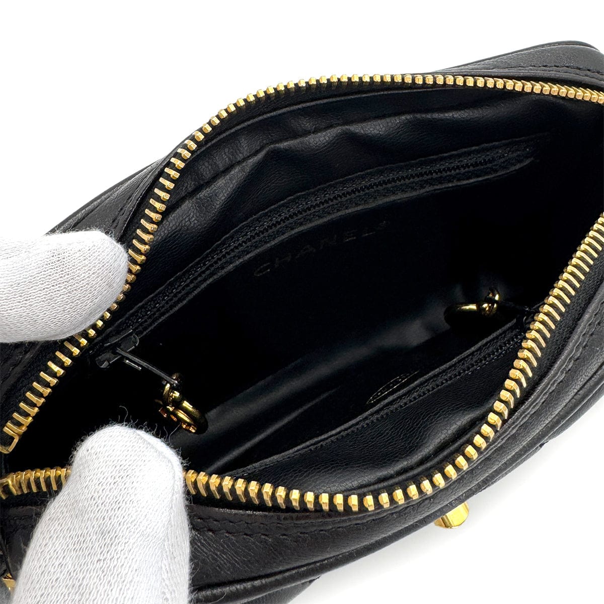 PURPOSE VINTAGE CHANEL MATELASSE MINI CHAIN SHOULDER BAG BLACK LAMB SKIN GOLD HARDWARE 90322925