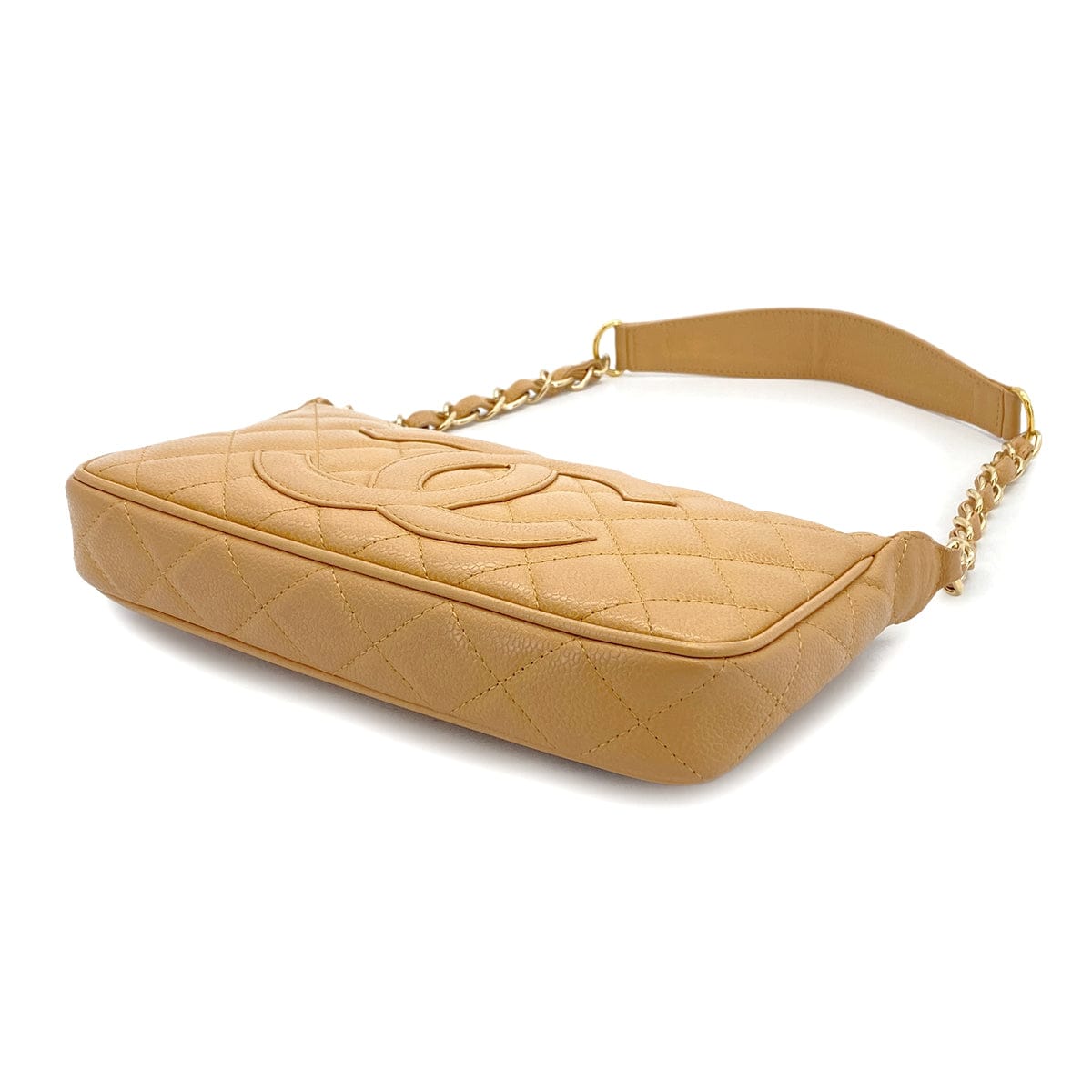 PURPOSE VINTAGE CHANEL MATELLASSE CHAIN SHOULDER BAG BEIGE CAVIAR SKIN GOLD HARDWARE 90327046