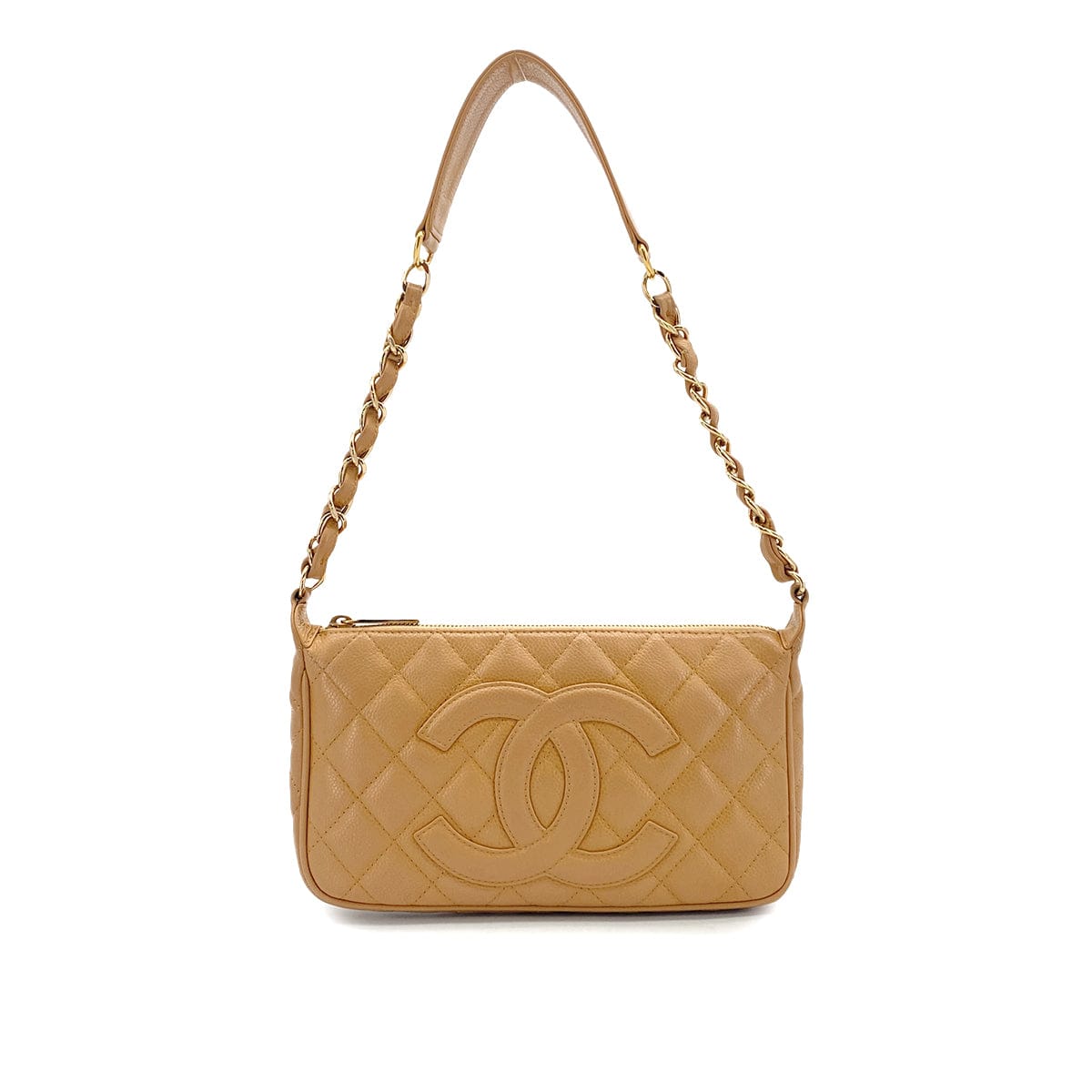 PURPOSE VINTAGE CHANEL MATELLASSE CHAIN SHOULDER BAG BEIGE CAVIAR SKIN GOLD HARDWARE 90327046