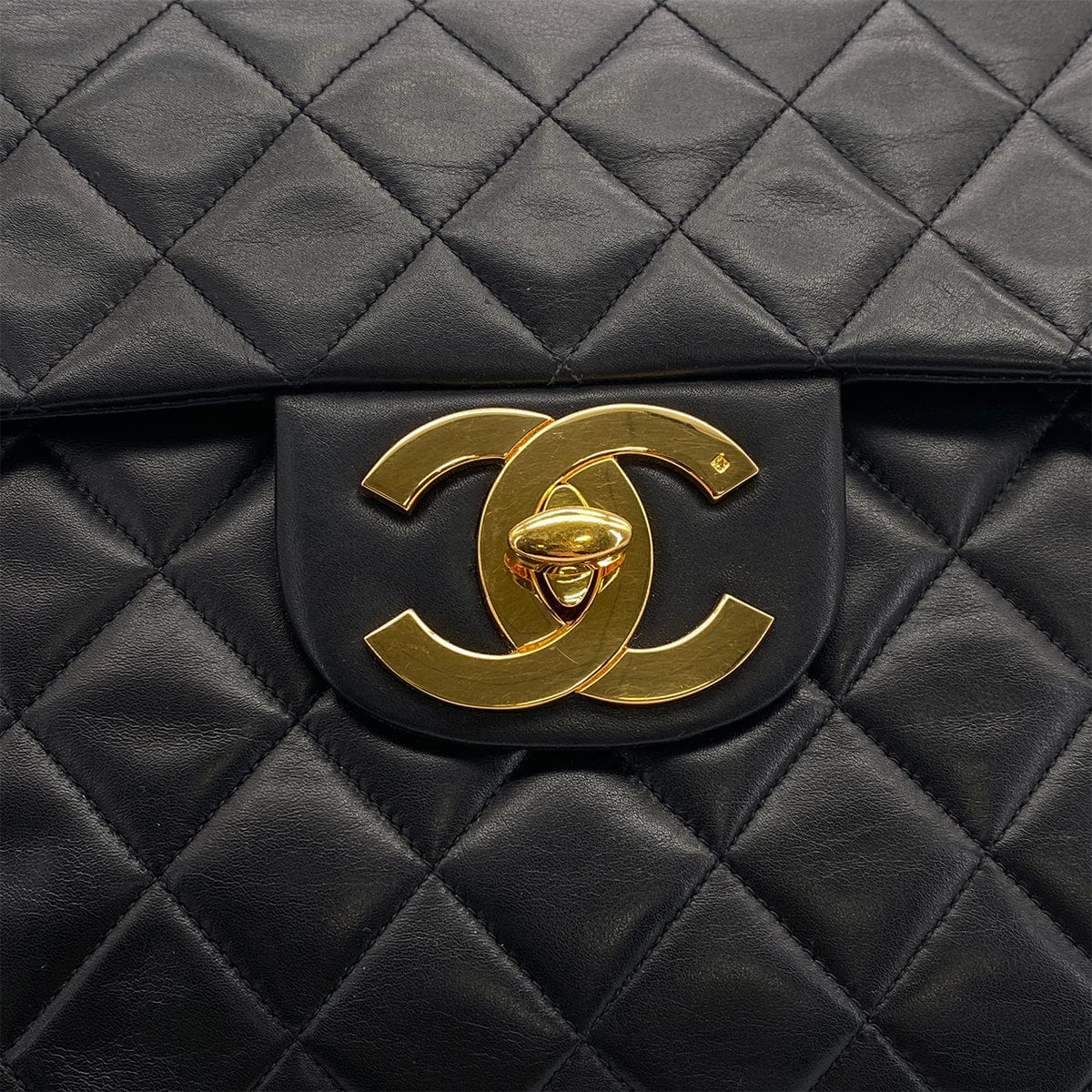 PURPOSE VINTAGE CHANEL MAXI MATELASSE 34 CHAIN SHOULDER BAG BLACK LAMB SKIN GOLD HARDWARE 90317878
