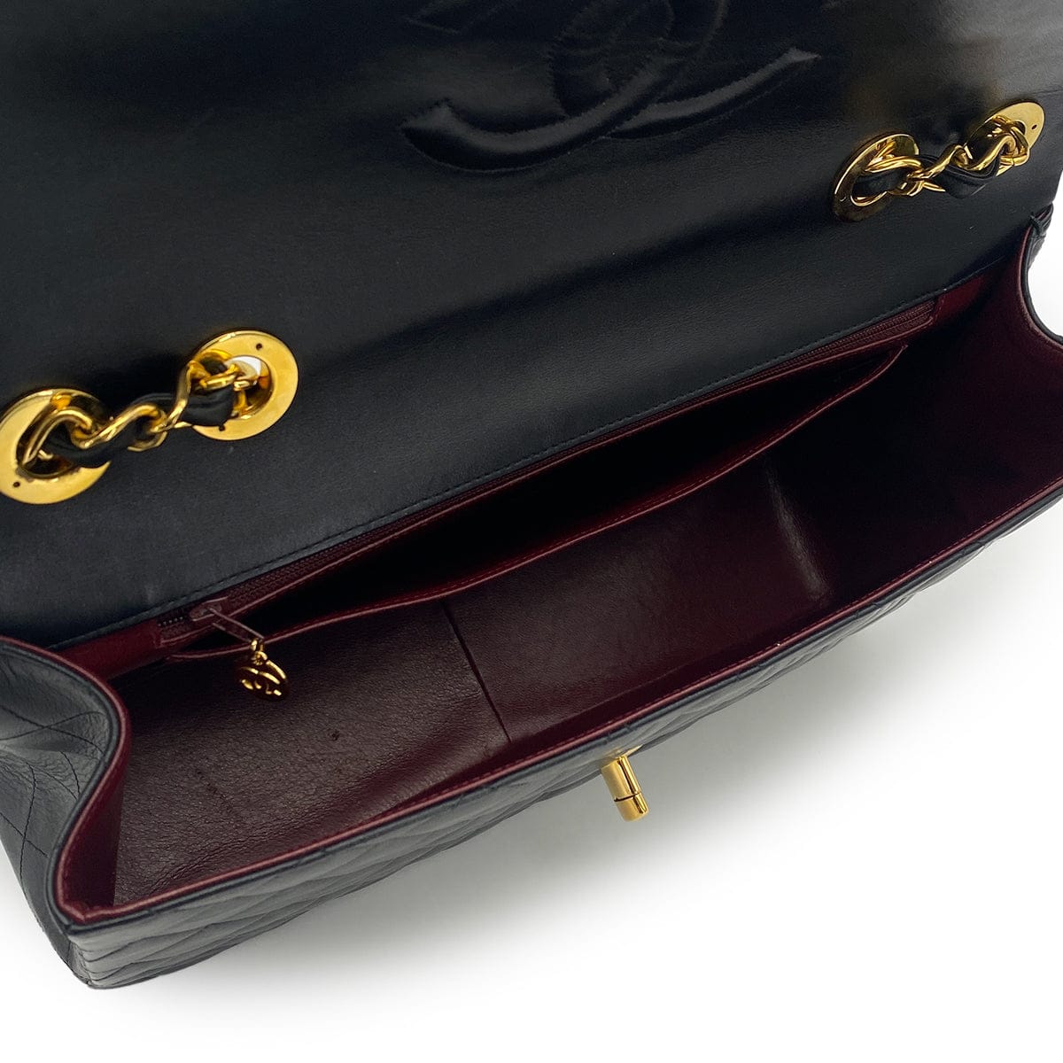 PURPOSE VINTAGE CHANEL MAXI MATELASSE 34 CHAIN SHOULDER BAG BLACK LAMB SKIN GOLD HARDWARE 90317878