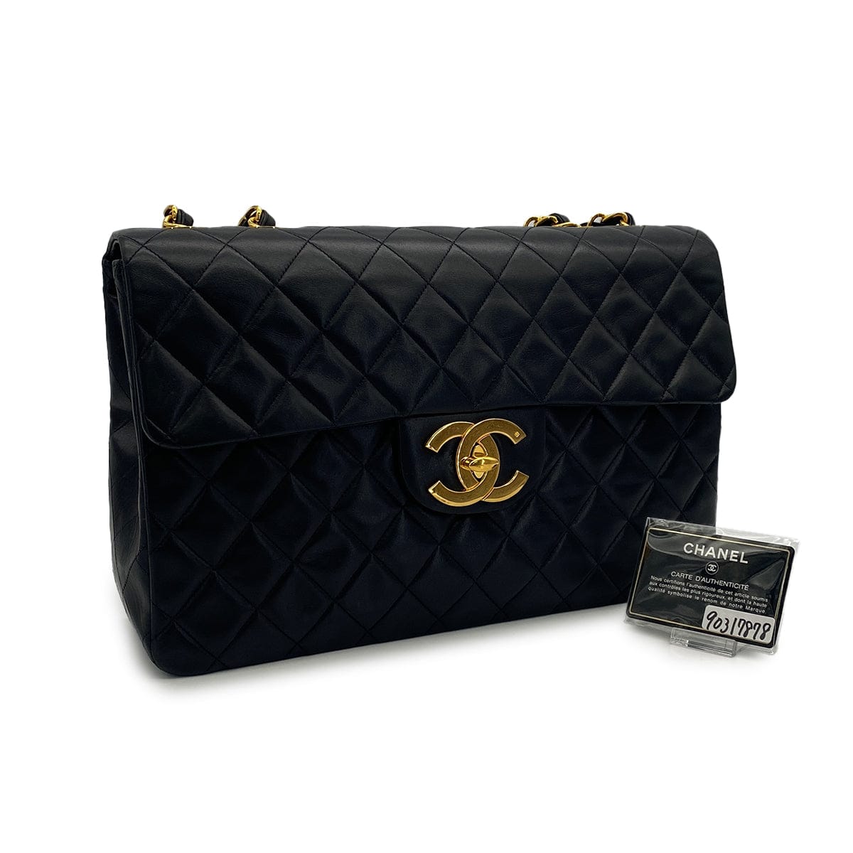 PURPOSE VINTAGE CHANEL MAXI MATELASSE 34 CHAIN SHOULDER BAG BLACK LAMB SKIN GOLD HARDWARE 90317878