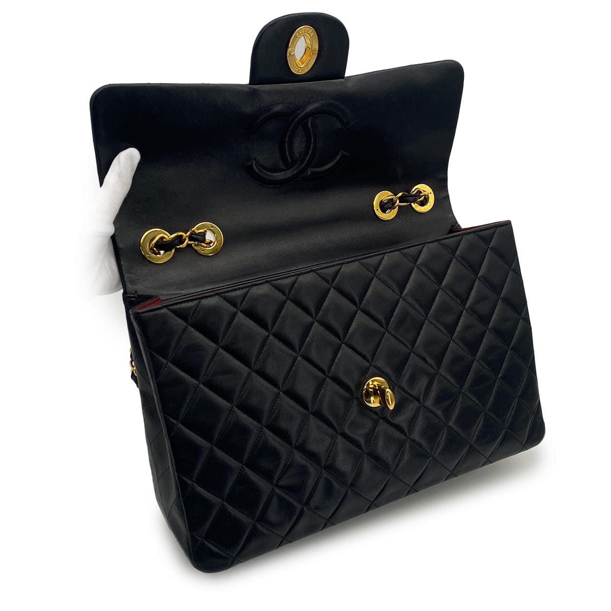 PURPOSE VINTAGE CHANEL MAXI MATELASSE 34 CHAIN SHOULDER BAG BLACK LAMB SKIN GOLD HARDWARE 90317878