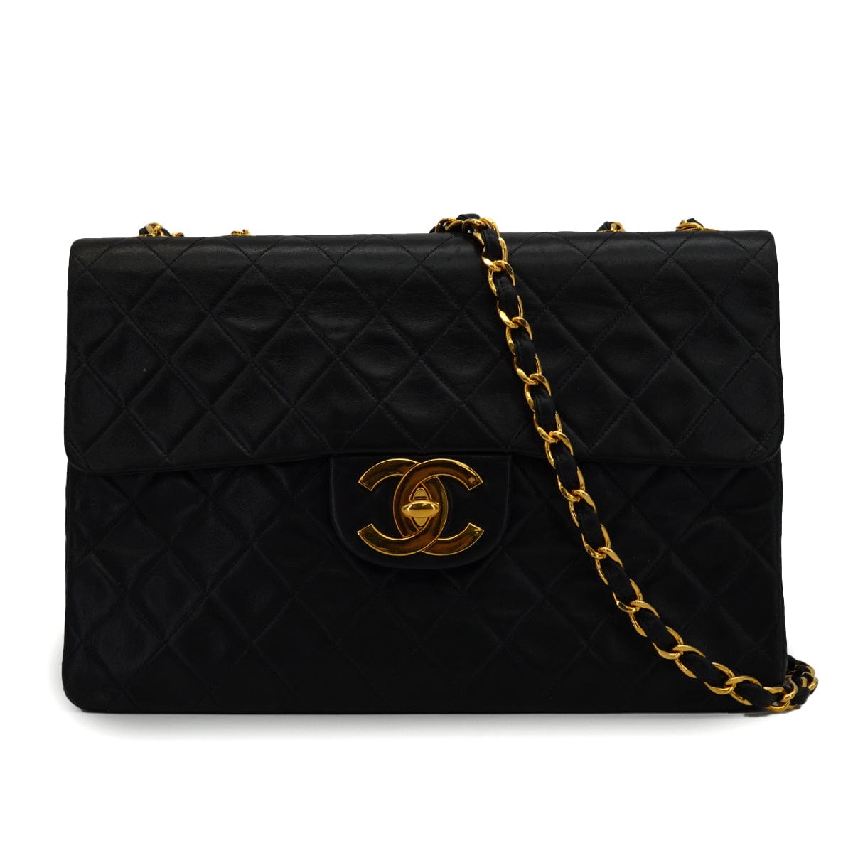 PURPOSE VINTAGE CHANEL MAXI MATELASSE 34 CHAIN SHOULDER BAG BLACK LAMB SKIN GOLD HARDWARE 90347766