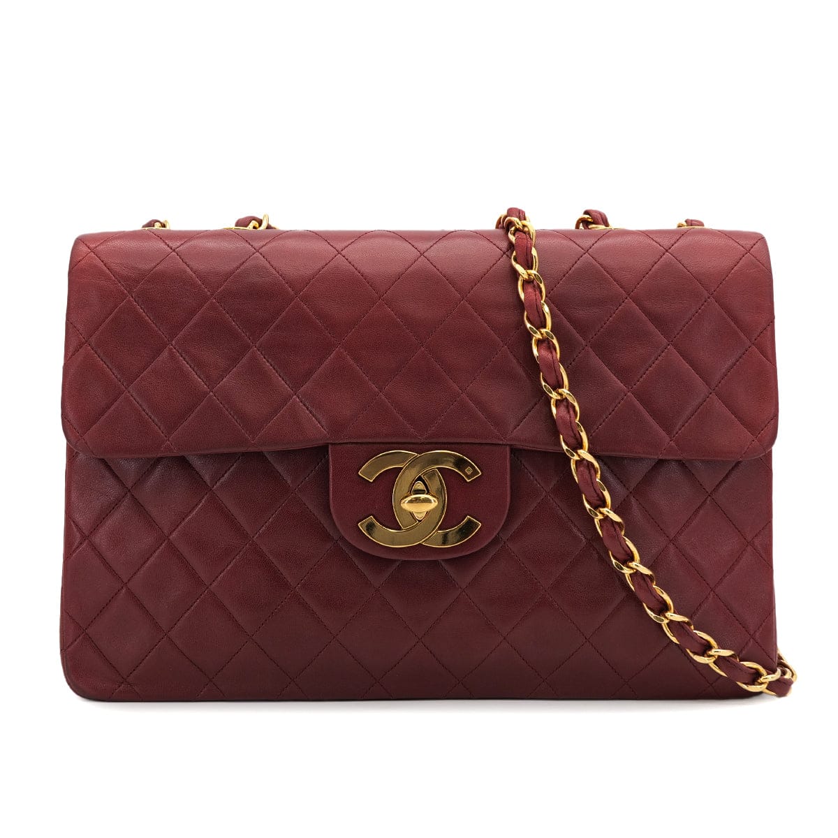 PURPOSE VINTAGE CHANEL MAXI MATELASSE 34 CHAIN SHOULDER BAG BORDEAUX LAMB SKIN GOLD HARDWARE 90318629
