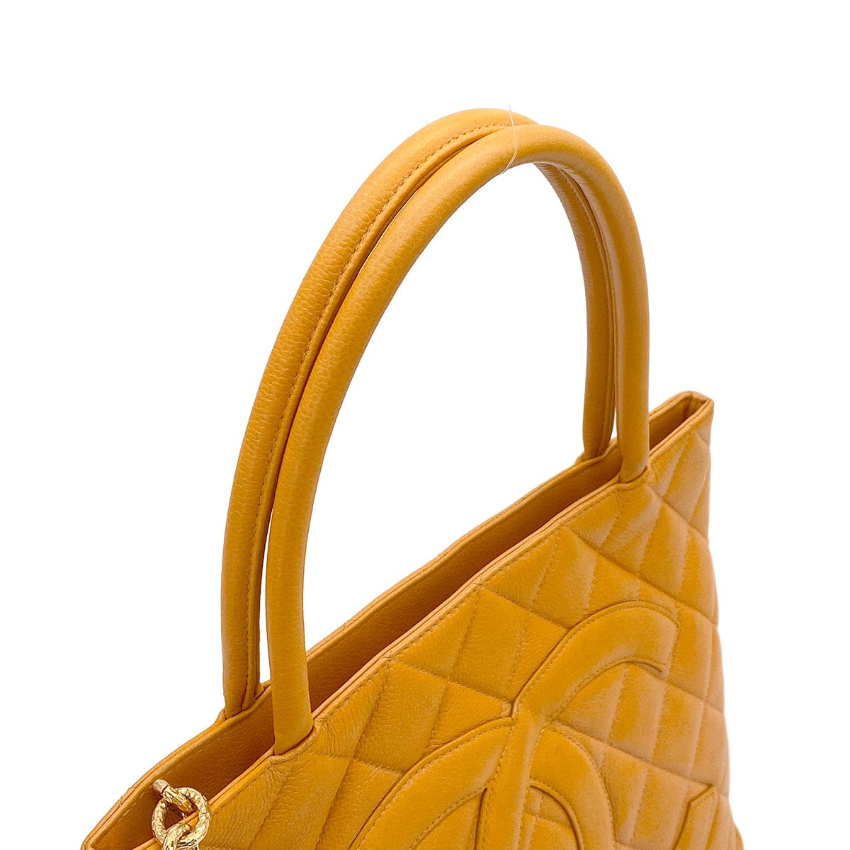 PURPOSE VINTAGE CHANEL MEDALLION MATELLASSE TOTE BAG ORANGE CAVIAR SKIN GOLD HARDWARE 90321626