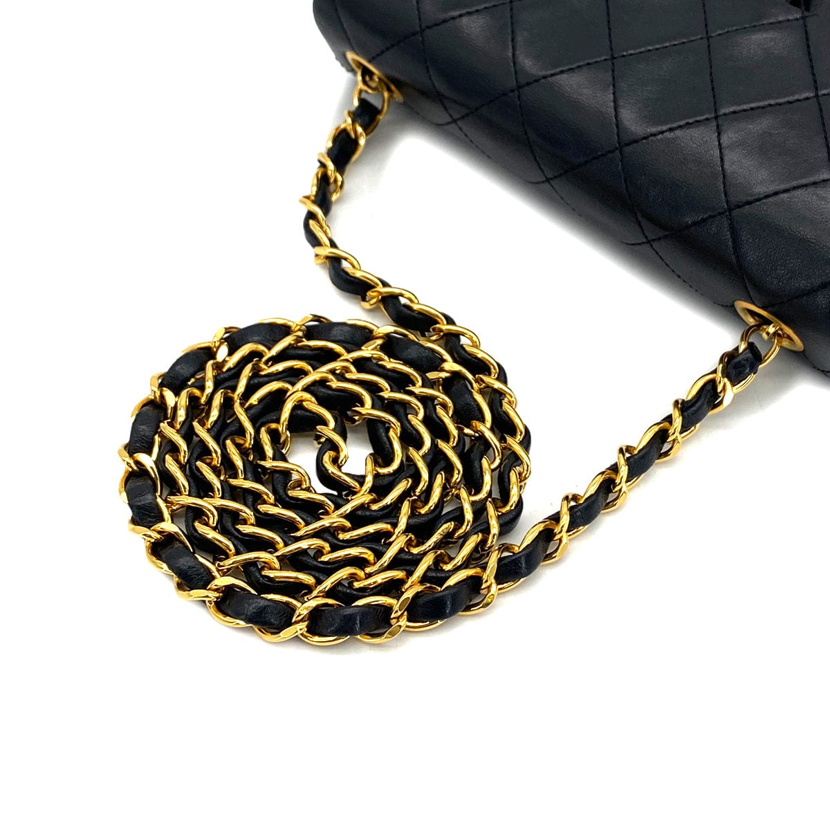 PURPOSE VINTAGE CHANEL MINI SQUARE 17 CHAIN SHOULDER BAG BLACK LAMB SKIN GOLD HARDWARE 90327281