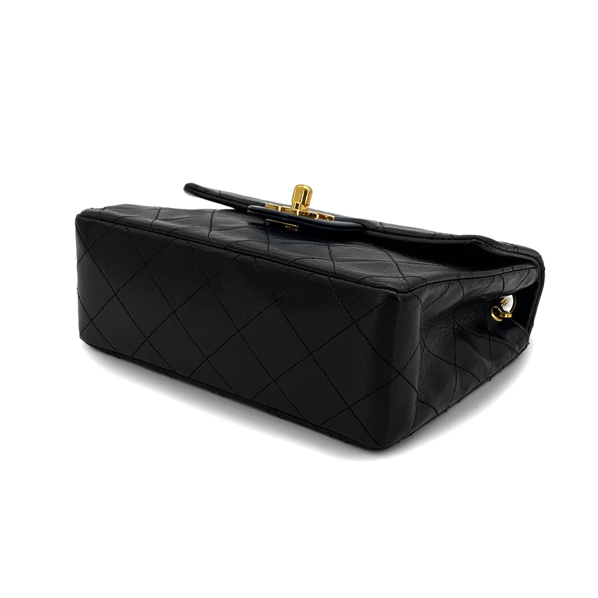PURPOSE VINTAGE CHANEL MINI SQUARE 17 CHAIN SHOULDER BAG BLACK LAMB SKIN GOLD HARDWARE 90327281