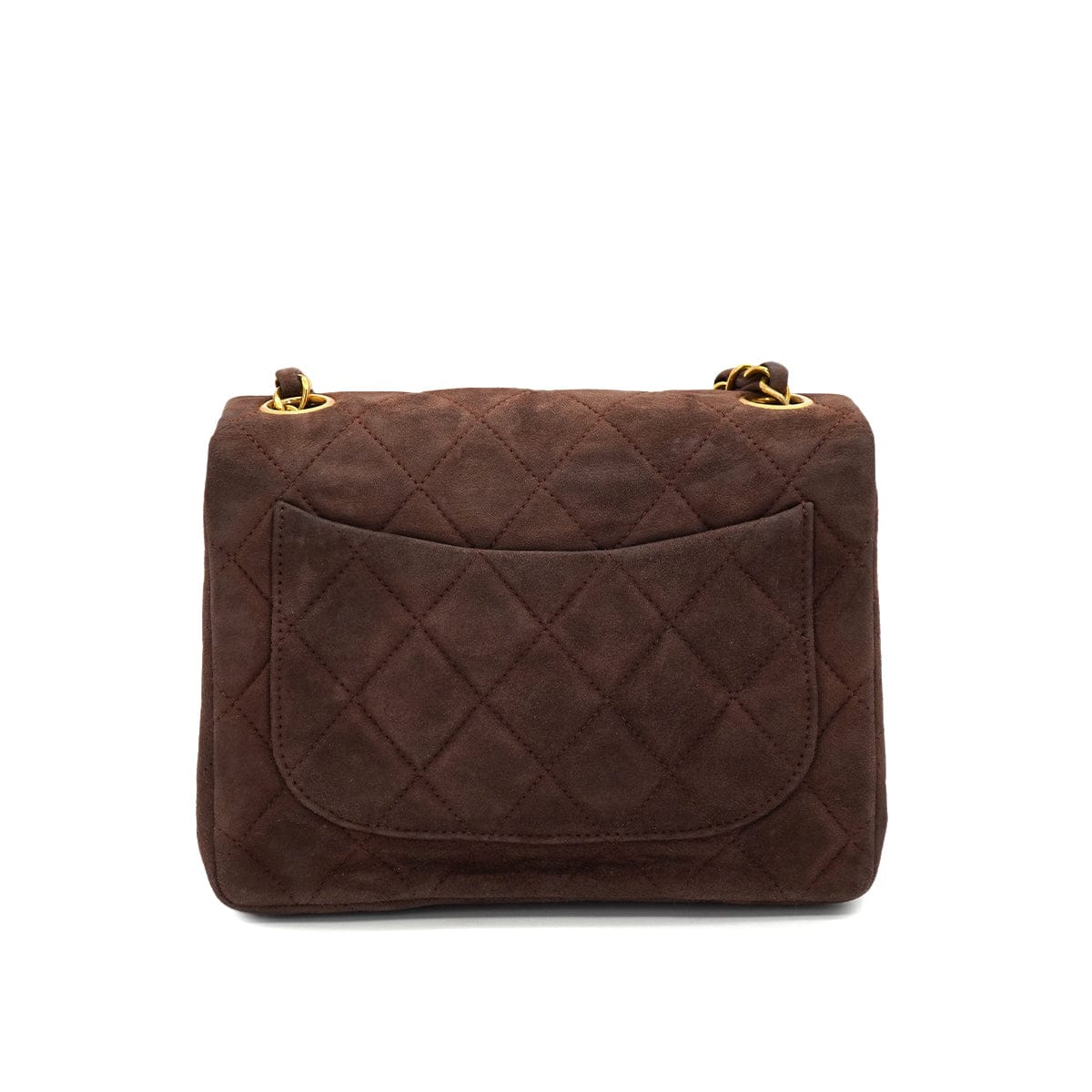 PURPOSE VINTAGE CHANEL MINI SQUARE 17 CHAIN SHOULDER BAG BROWN SUEDE GOLD HARDWARE 90326852