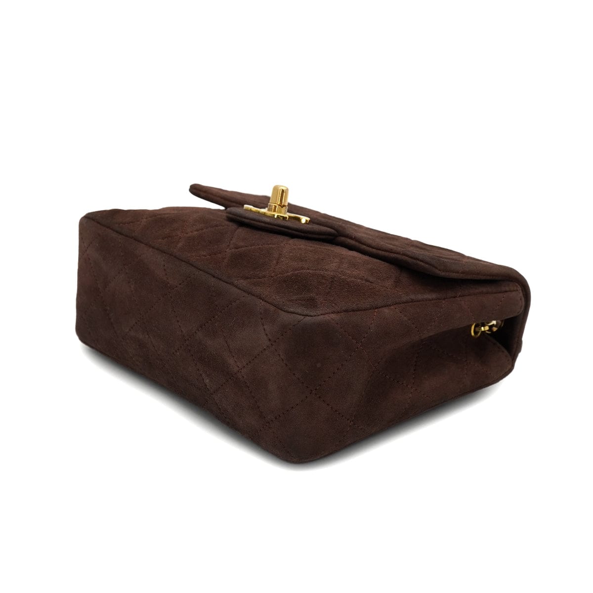 PURPOSE VINTAGE CHANEL MINI SQUARE 17 CHAIN SHOULDER BAG BROWN SUEDE GOLD HARDWARE 90326852
