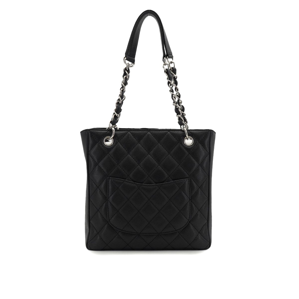 PURPOSE VINTAGE CHANEL PST CHAIN TOTE BAG BLACK CAVIAR SKIN SILVER HARDWARE 90327085