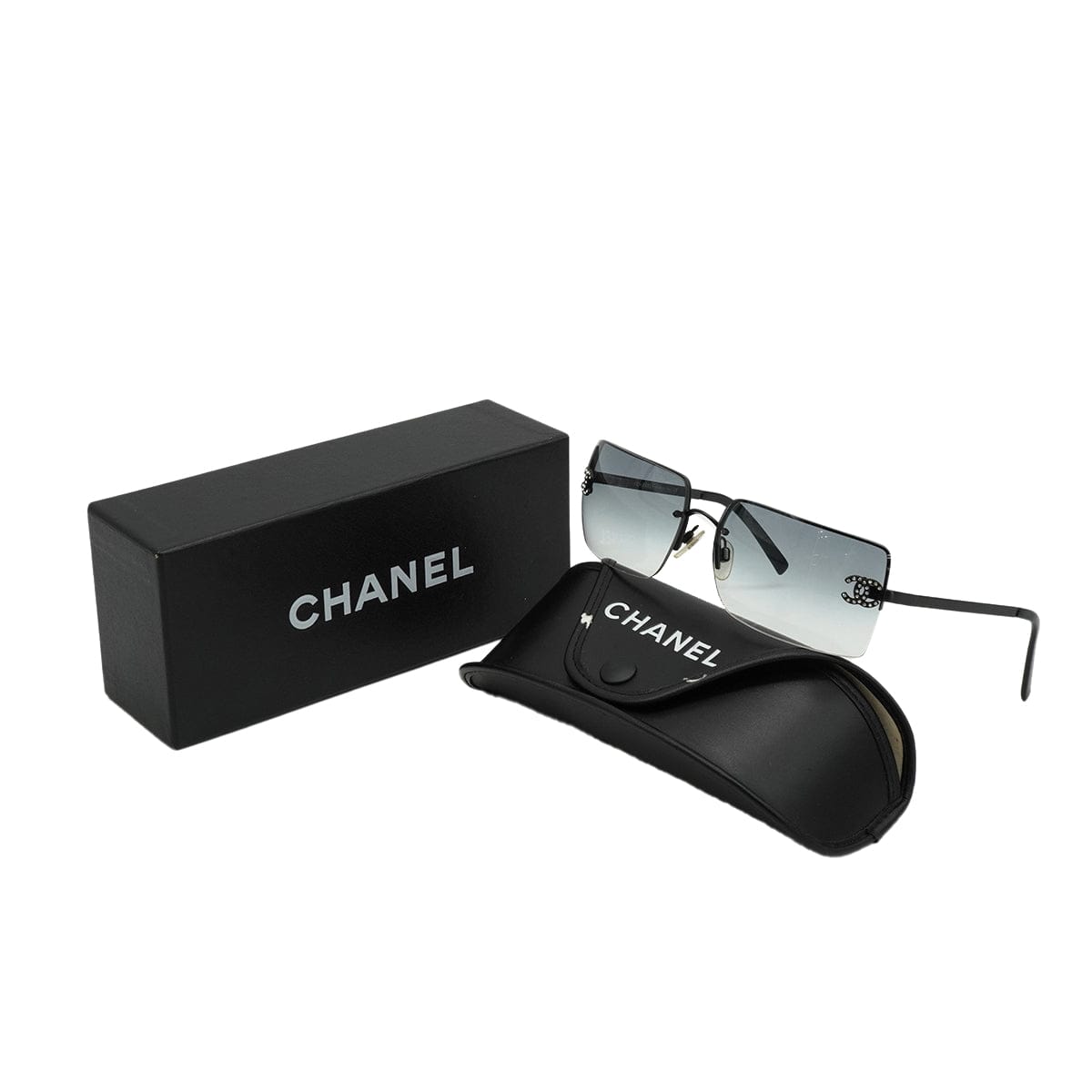 VINTAGE CHANEL SUNGLASSES COCOMARK RHINESTONE BLACK EYEWEAR 90339436
