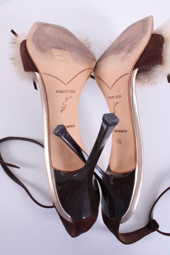 Rene Caovilla Rene Caovilla Mink/ Crystal Trim Heels Brown/ Cream 40