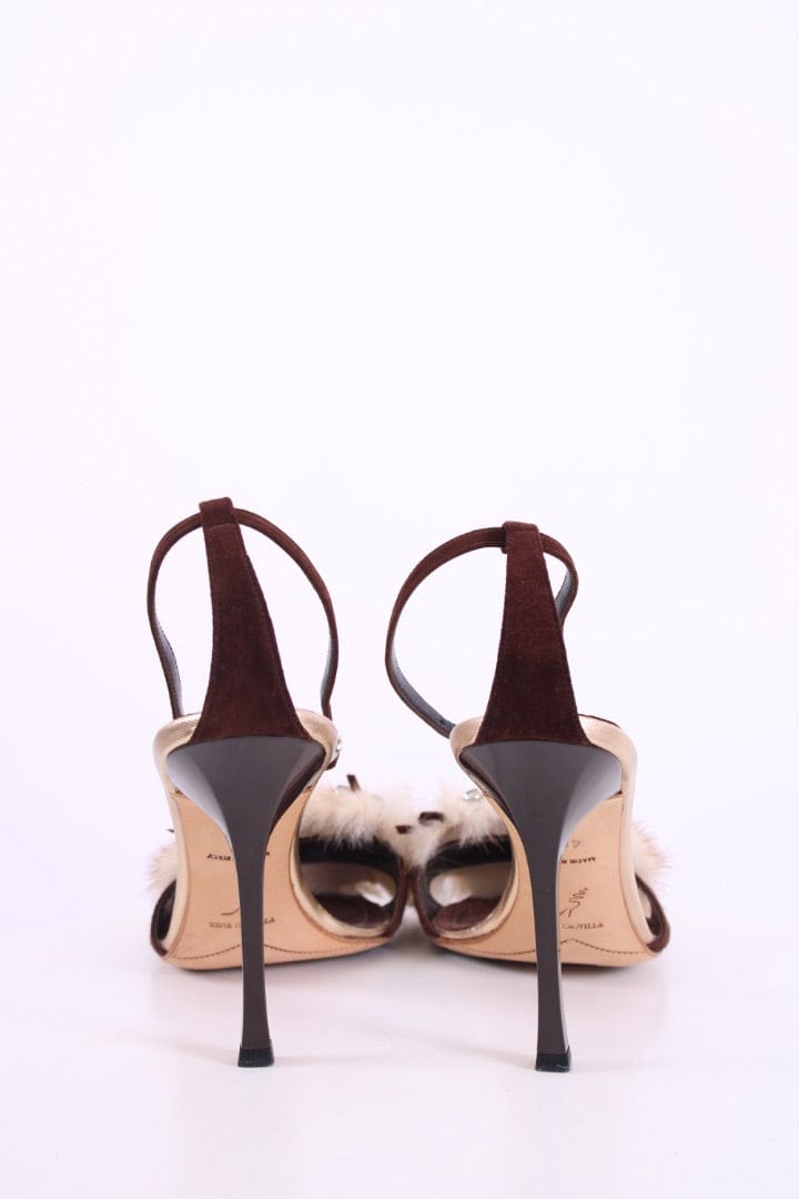 Rene Caovilla Rene Caovilla Mink/ Crystal Trim Heels Brown/ Cream 40