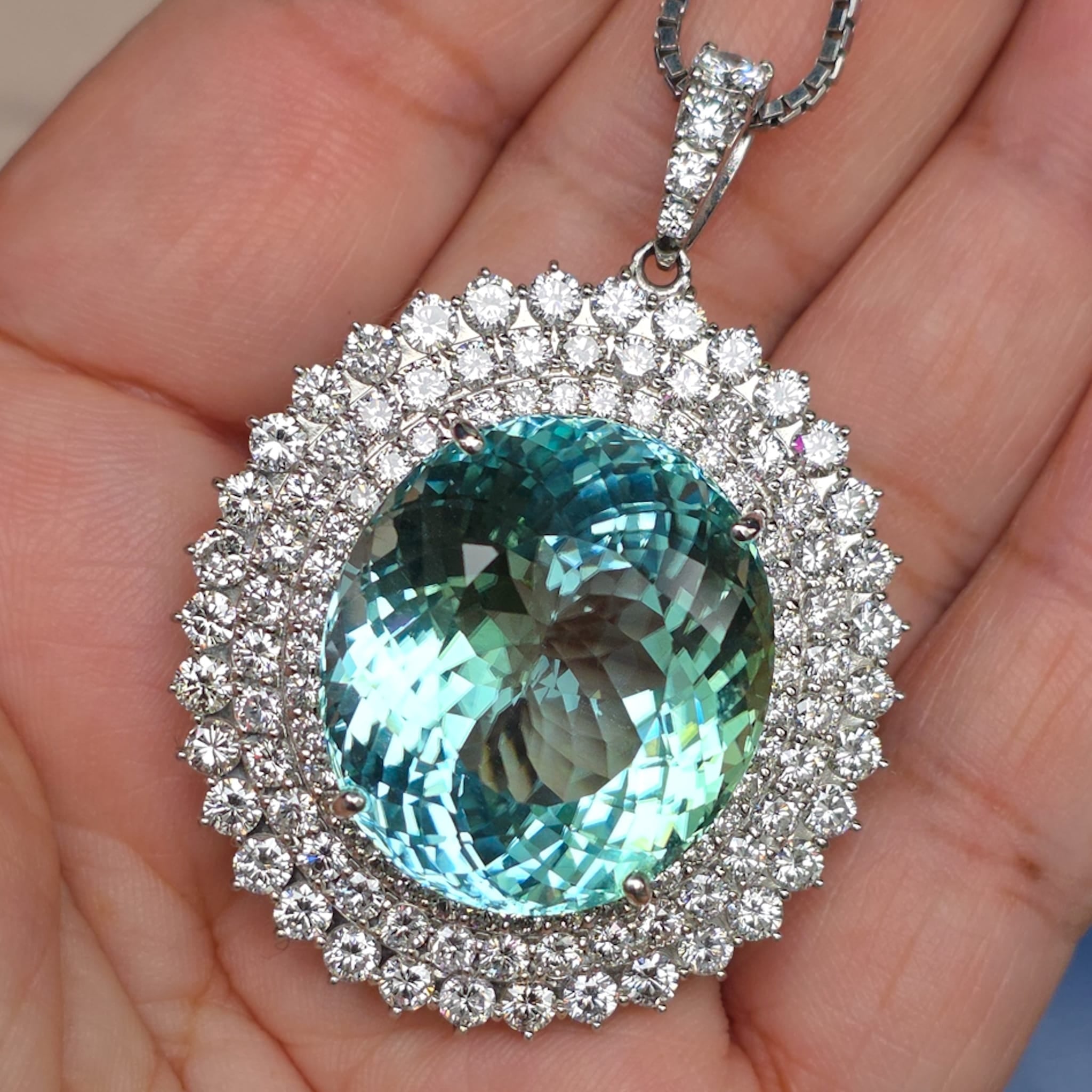 Rockstoc x LP Pt950/850 Mozambique Paraiba Tourmaline Pendant w/ Chain T 61.297 D 7.44 60 cm 52.6 g CGL RSXLPS36