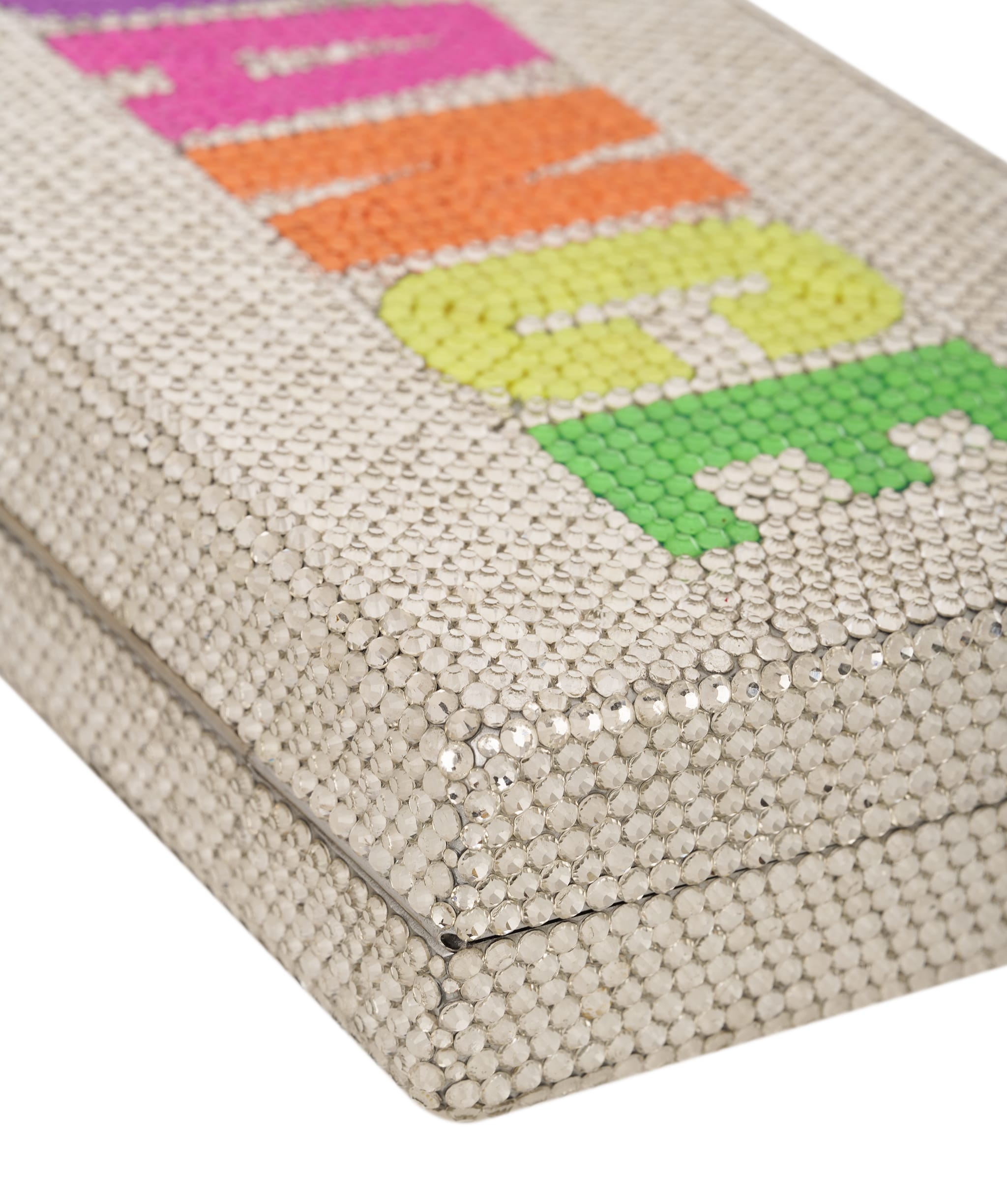 Ruya Customisable RÜYA Box bag with a silver crystal finish and multicolour personalised lettering AKC0732