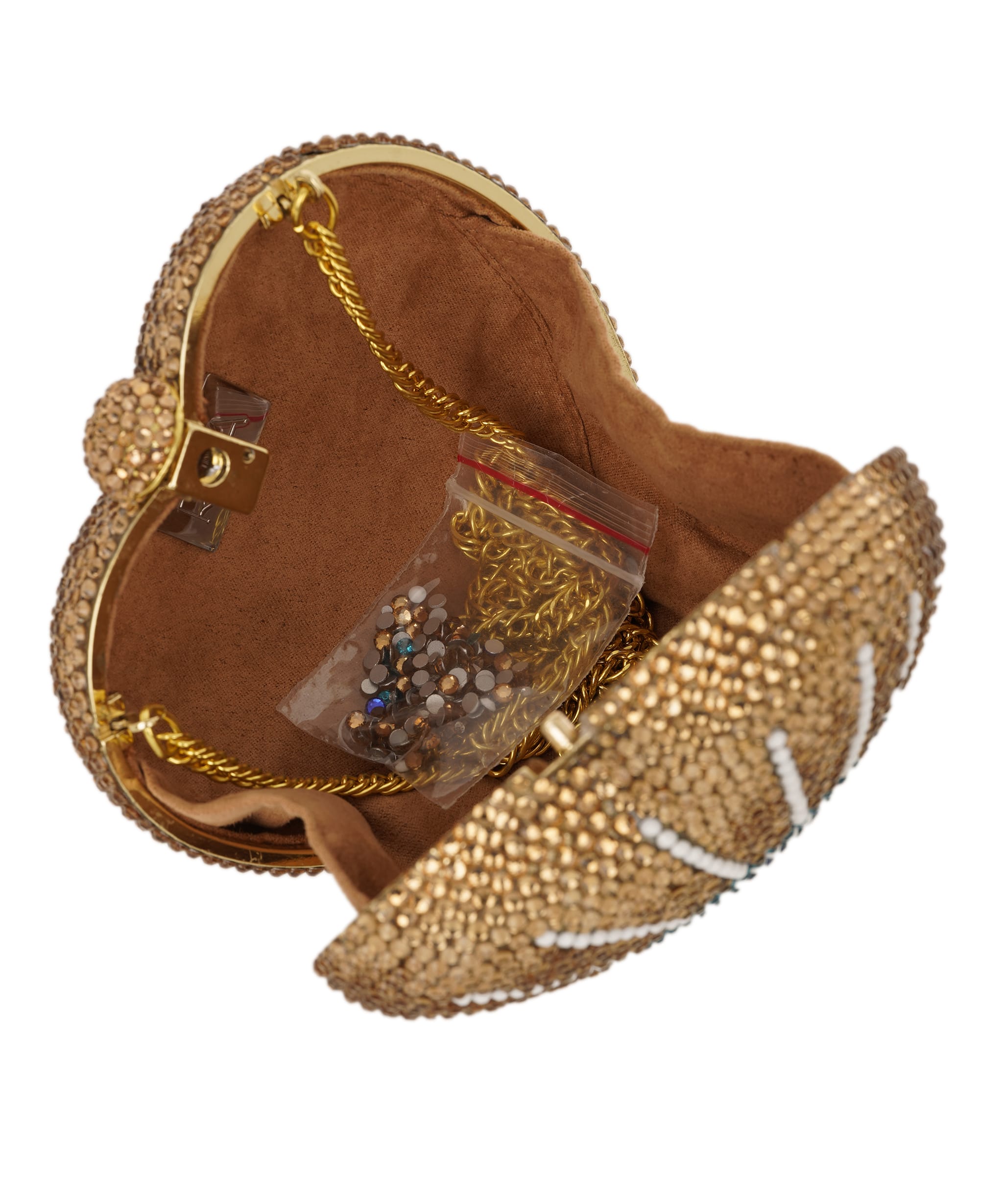 Ruya Customisable RÜYA Heart Shape bag with a gold crystal finish and silver personalised lettering AKC0730
