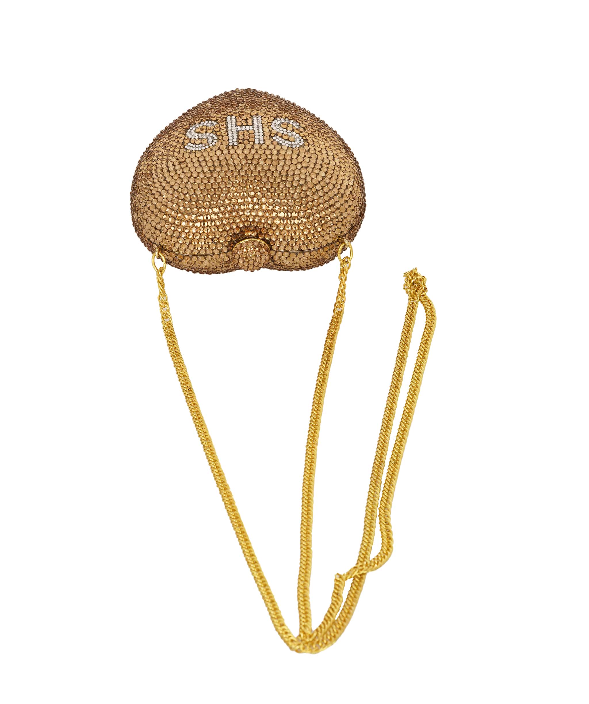 Ruya Customisable RÜYA Heart Shape bag with a gold crystal finish and silver personalised lettering AKC0730