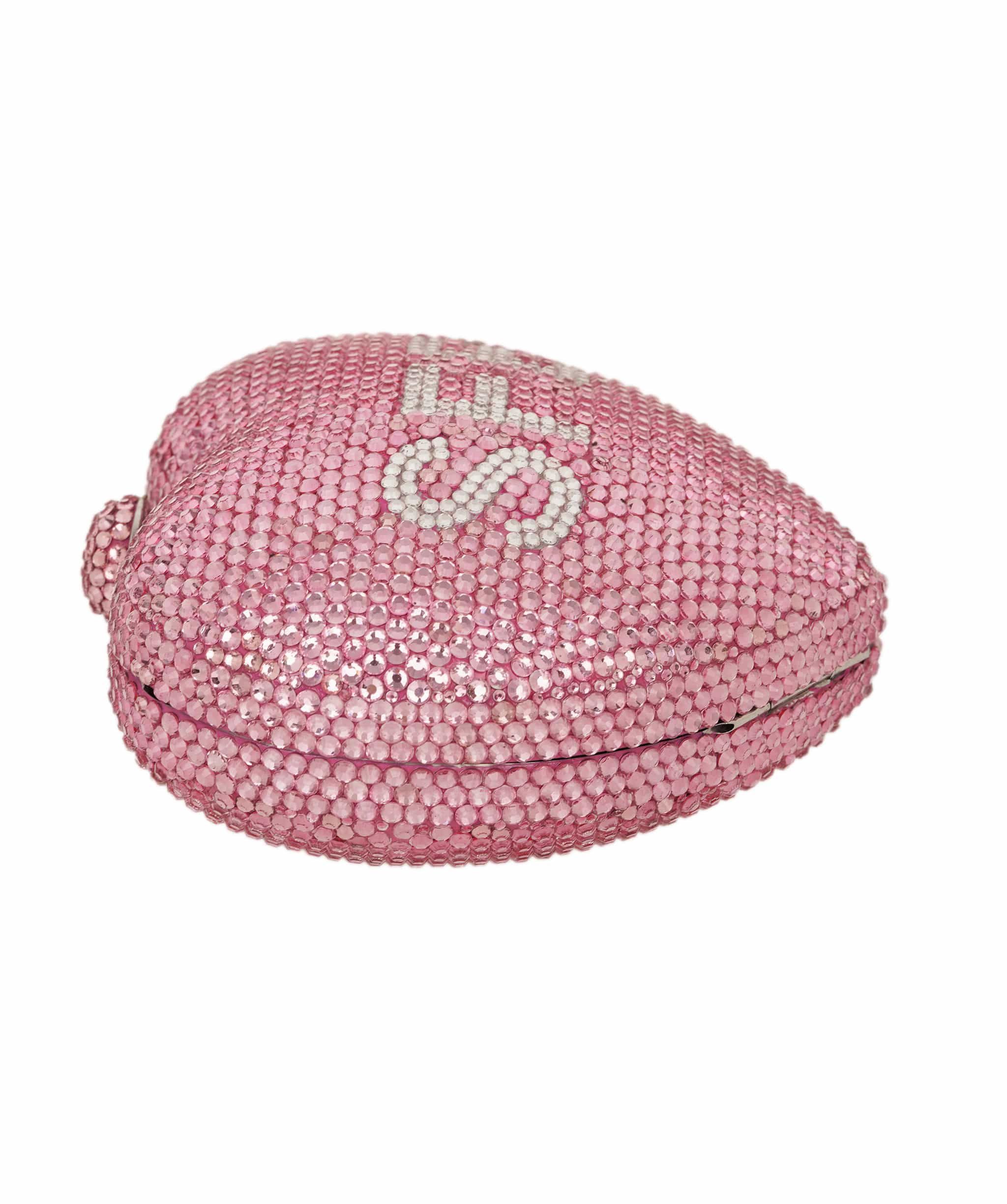 Ruya Customisable RÜYA Heart Shape bag with a light pink crystal finish and silver personalised lettering AKC0729